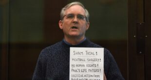 Paul Whelan, a former US marine accused of espionage and arrested in Russia in December 2018, stands inside a defendant's cage as he waits to hear his verdict in Moscow on June 15, 2020.