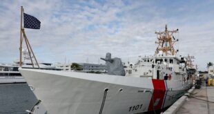 United States Coast Guard crew members work on a Cutter at the Coast Guard Sector Miami base on January 26, 2022 in Miami, Florida. 