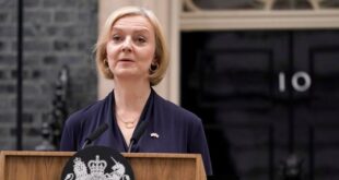 Britain's Prime Minister Liz Truss addresses the media in Downing Street in London, Thursday, Oct. 20, 2022.