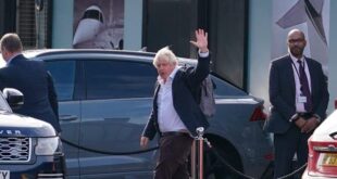 Former Prime Minister Boris Johnson arrives at Gatwick Airport in London, after travelling on a flight from the Caribbean, following the resignation of Liz Truss as Prime Minister, Saturday Oct. 22, 2022. 