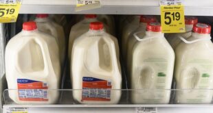 Milk prices are displayed in a supermarket in Washington, DC, on May 26, 2022, as Americans brace for summer sticker shock as inflation continues to grow.