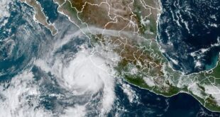 This satellite image taken at 15:30 UTC and provided by NOAA shows Hurricane Roslyn approaching the Pacific coast of Mexico, Saturday, Oct. 22, 2022. Roslyn grew to Category 4 force on Saturday as it headed for a collision with Mexico’s Pacific coast, likely north of the resort of Puerto Vallarta.