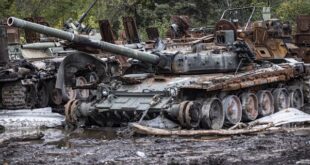 Destroyed Russian armored vehicles left behind by the Russian forces in Izium, Kharkiv, Ukraine on October 02, 2022. (Photo by Metin Aktas/Anadolu Agency via Getty Images)